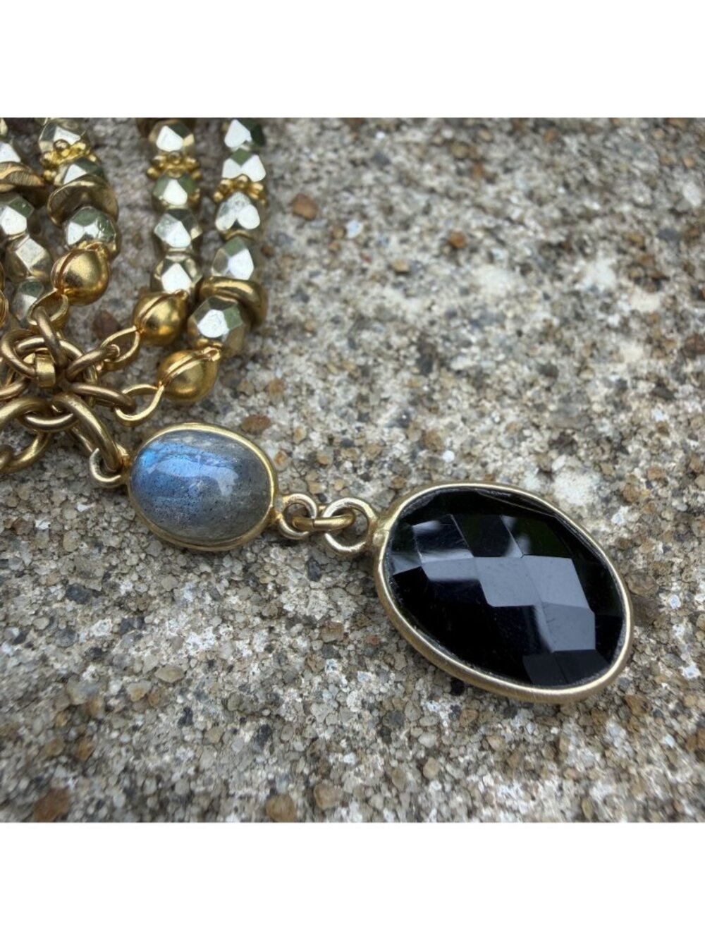 Rachel Reinhardt Multi-Strand Gold Bracelet Labradorite & Faceted Onyx Celestial - Picture 3 of 14